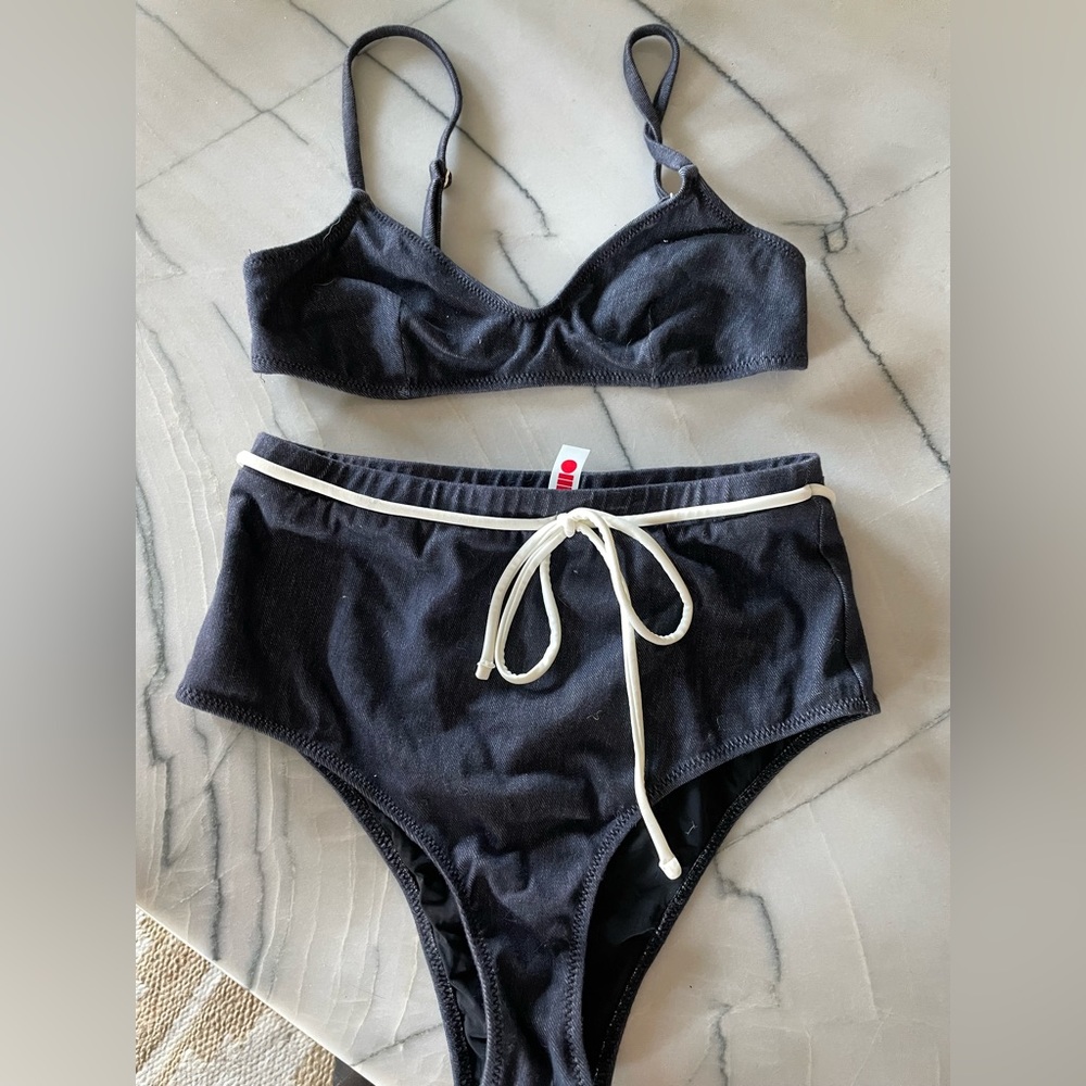 Solid And Striped Denim Bathing Suit - image 1